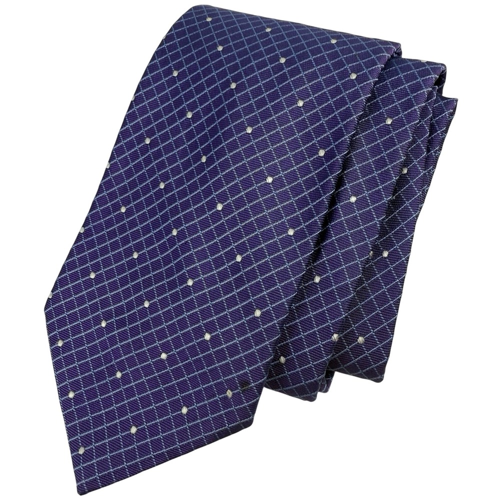 BROOKS BROTHERS Purple w/ Blue Grid Pattern and White Dots 100 % Silk Necktie